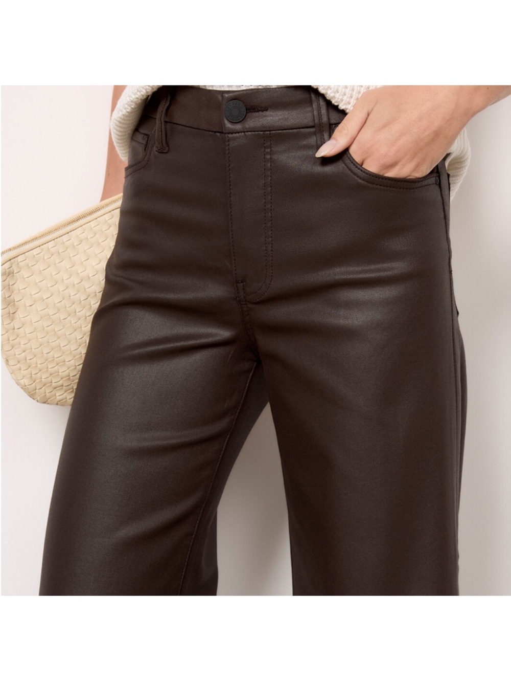 New Kut from the Kloth Meg Coated High Rise Fab Ab Wide Leg brown 14 - Picture 2 of 13